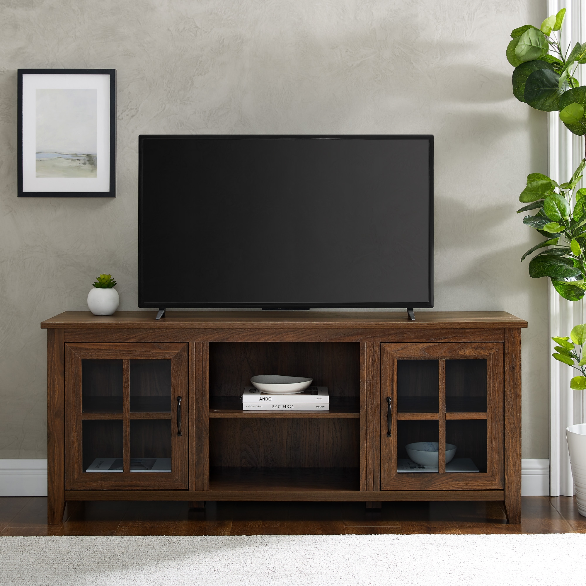 Classic Glass Door TV Console for TVs up to 65” – Dark Walnut  - Image 5