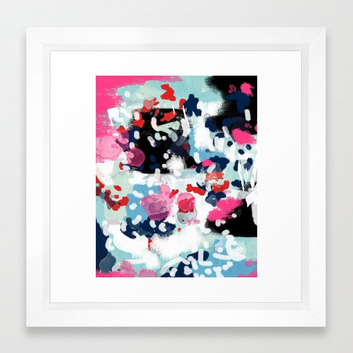 Aubrey - Abstract Painting In Bright Colors Pink Navy White Gold Framed Art Print by Charlottewinter - Vector White - X-Small-12x12 - Image 0