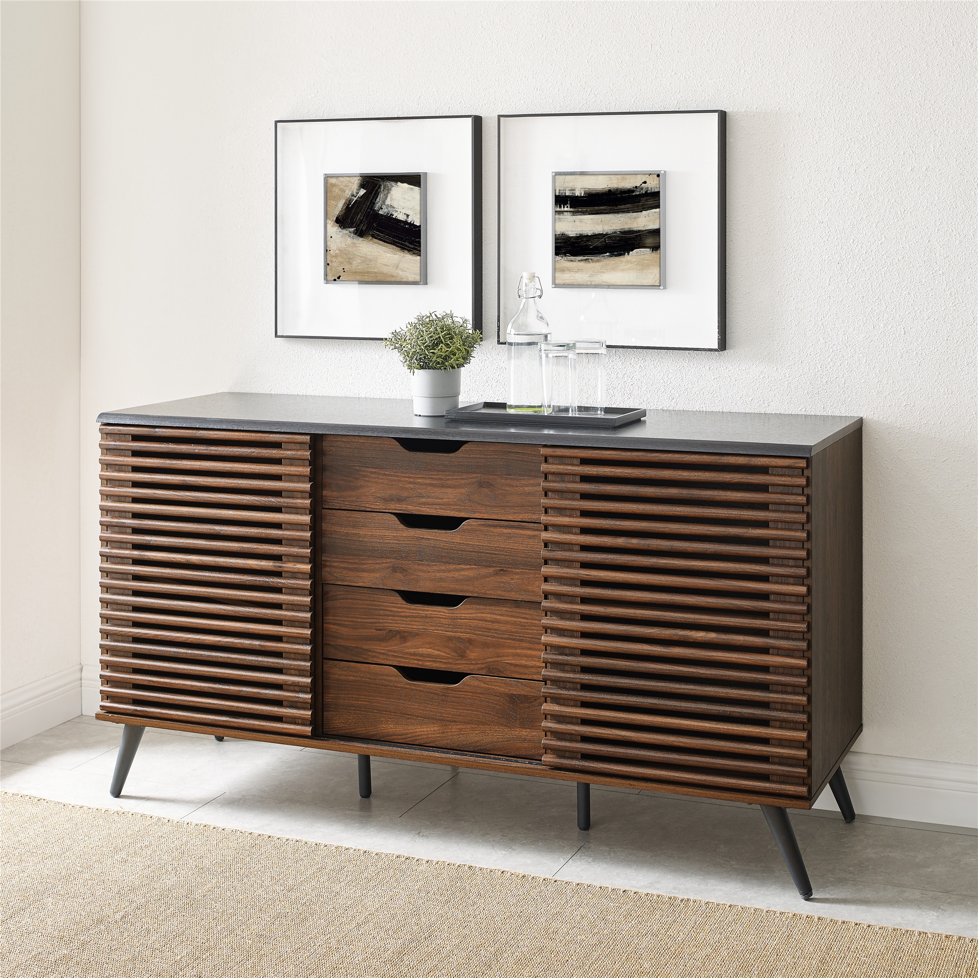 59" Havana Sliding Slat Door 4 Drawer Sideboard - Ebony/Dark Walnut - Image 4