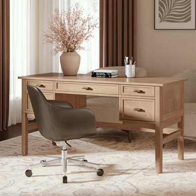 Hoai 55'' W Rectangular Computer Desk with Hidden Drawers and Solid Wood Legs - Image 0