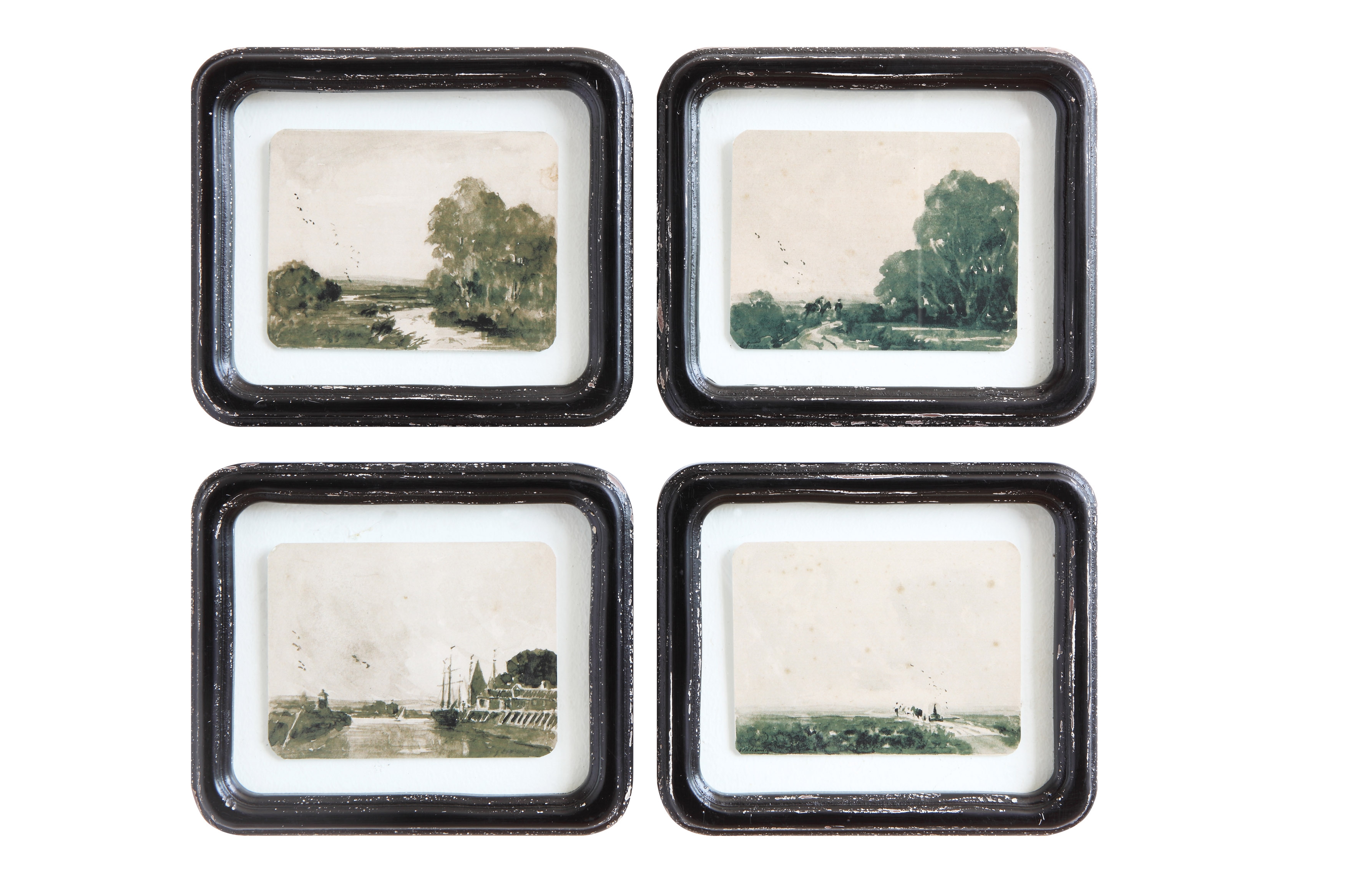 Wood Framed Wall Décor with Floating Landscape, Multicolor, Set of 4 - Image 0