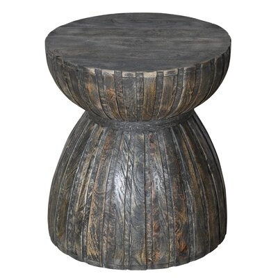 20 Inch Hourglass Shape Mango Wood End Side Table In Plank Style, Brown - Image 0