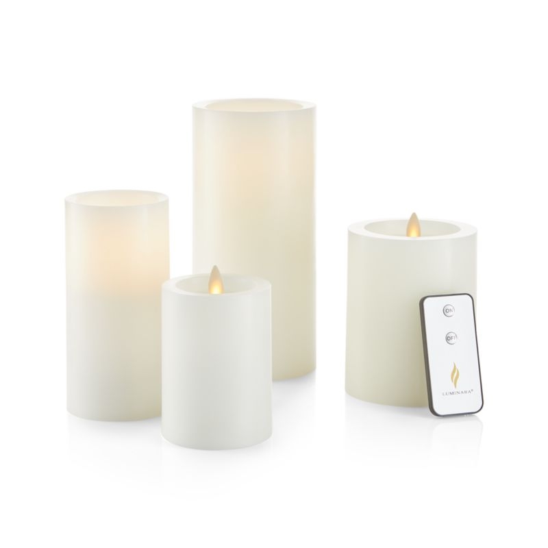 Warm White Flameless 4"x5" Wax Pillar Candle - Image 1