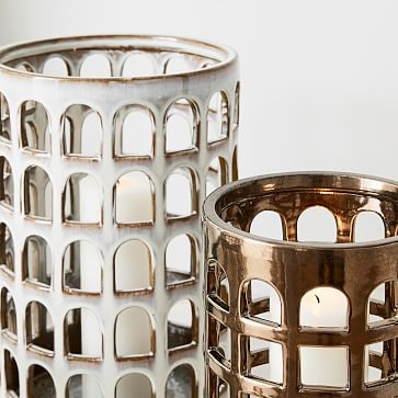 Ceramic Cutout Lanterns, Wide, White Terracotta - Image 2