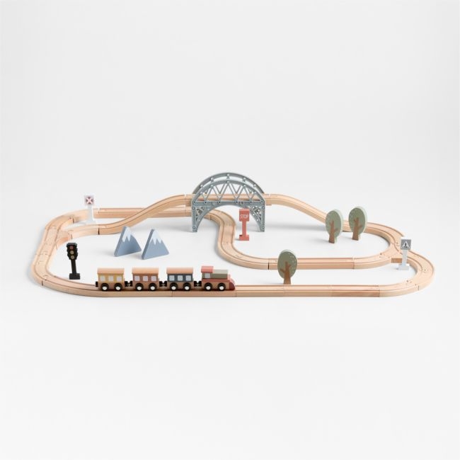 45-Piece Wooden Kids Train Set - Image 0
