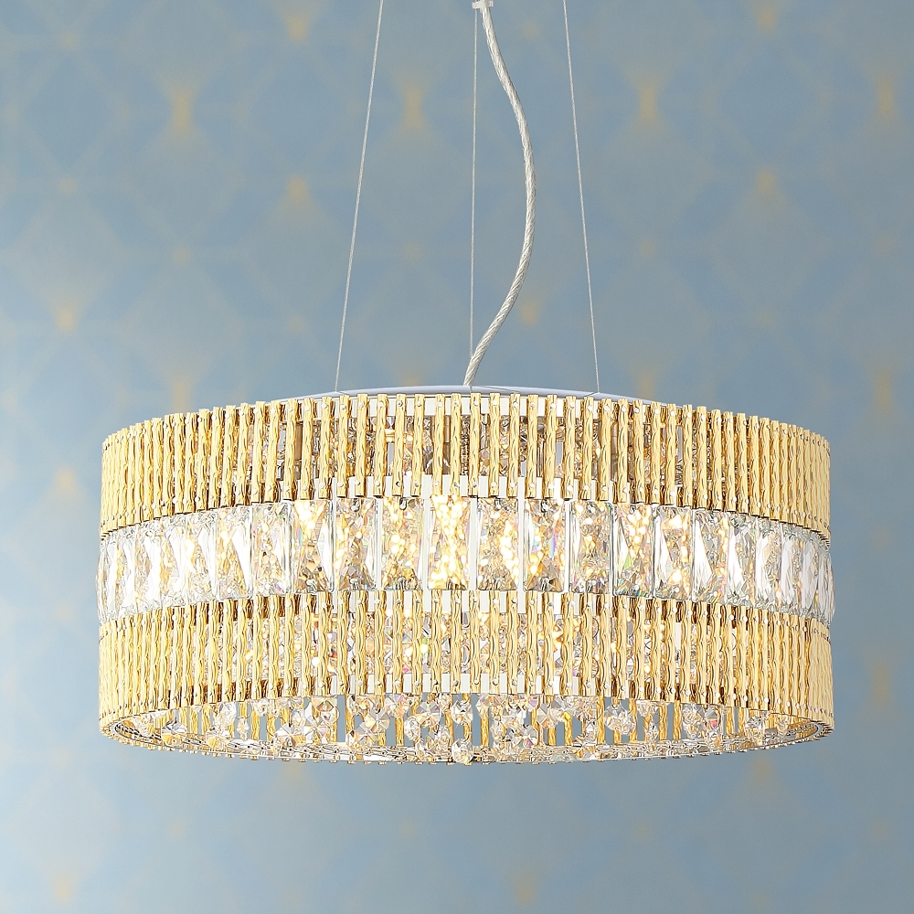 Jonna 16"W French Gold and Crystal Drum LED Pendant Light - Style # 78R42 - Image 0