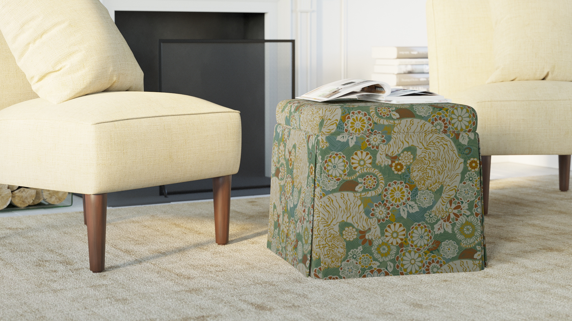 Skirted Storage Ottoman, Pistachio Siberian Tiger - Image 2