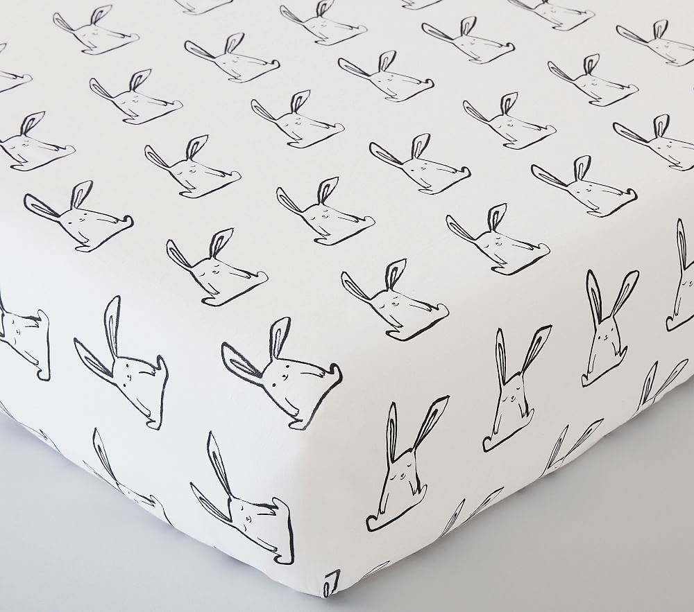 Funny Bunny Organic Crib Fitted Sheet, Black - Image 0