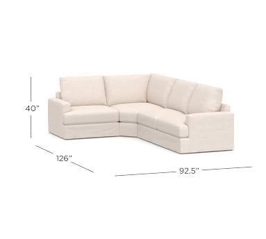 Canyon Square Arm Slipcovered Right Arm 3-Piece Wedge Sectional, Down Blend Wrapped Cushions, Performance Heathered Basketweave Alabaster White - Image 3
