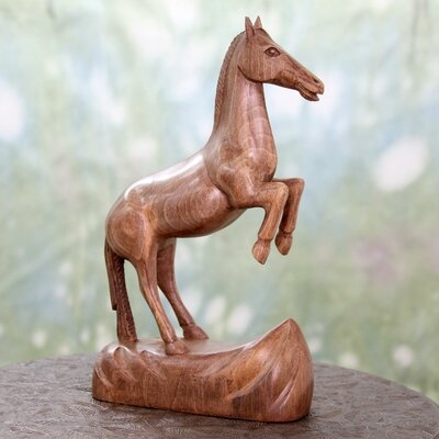 Lindstrom Artisan Crafted Walnut Wood of Rearing Horse Figurine - Image 0