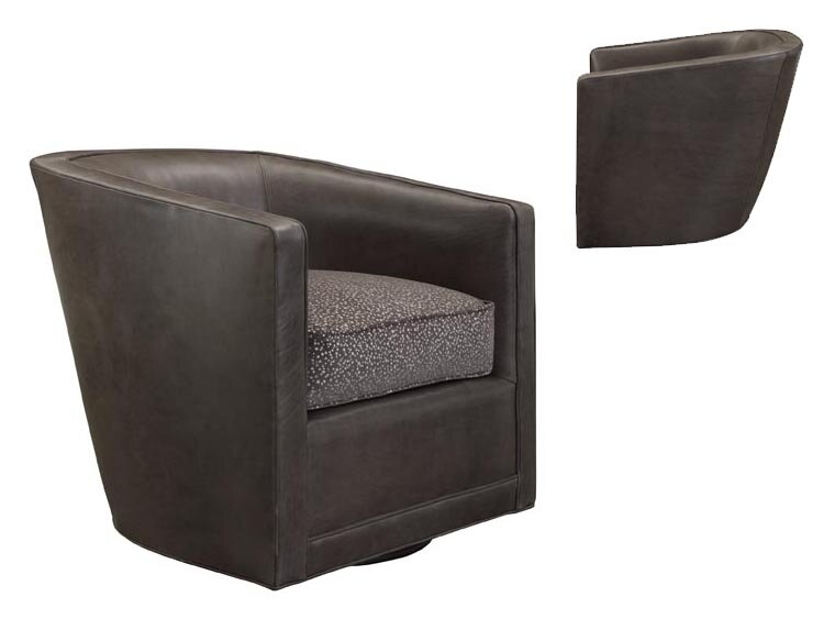 Leathercraft Ria 28.5"" Wide Full Grain Leather Swivel Barrel Chair - Image 0