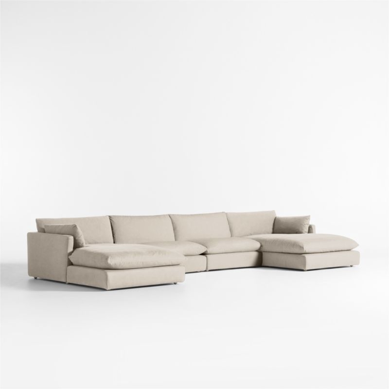 Unwind Modular 4-Piece U-Shaped Slipcovered Sectional Sofa with Double Chaise Lounge - Image 3