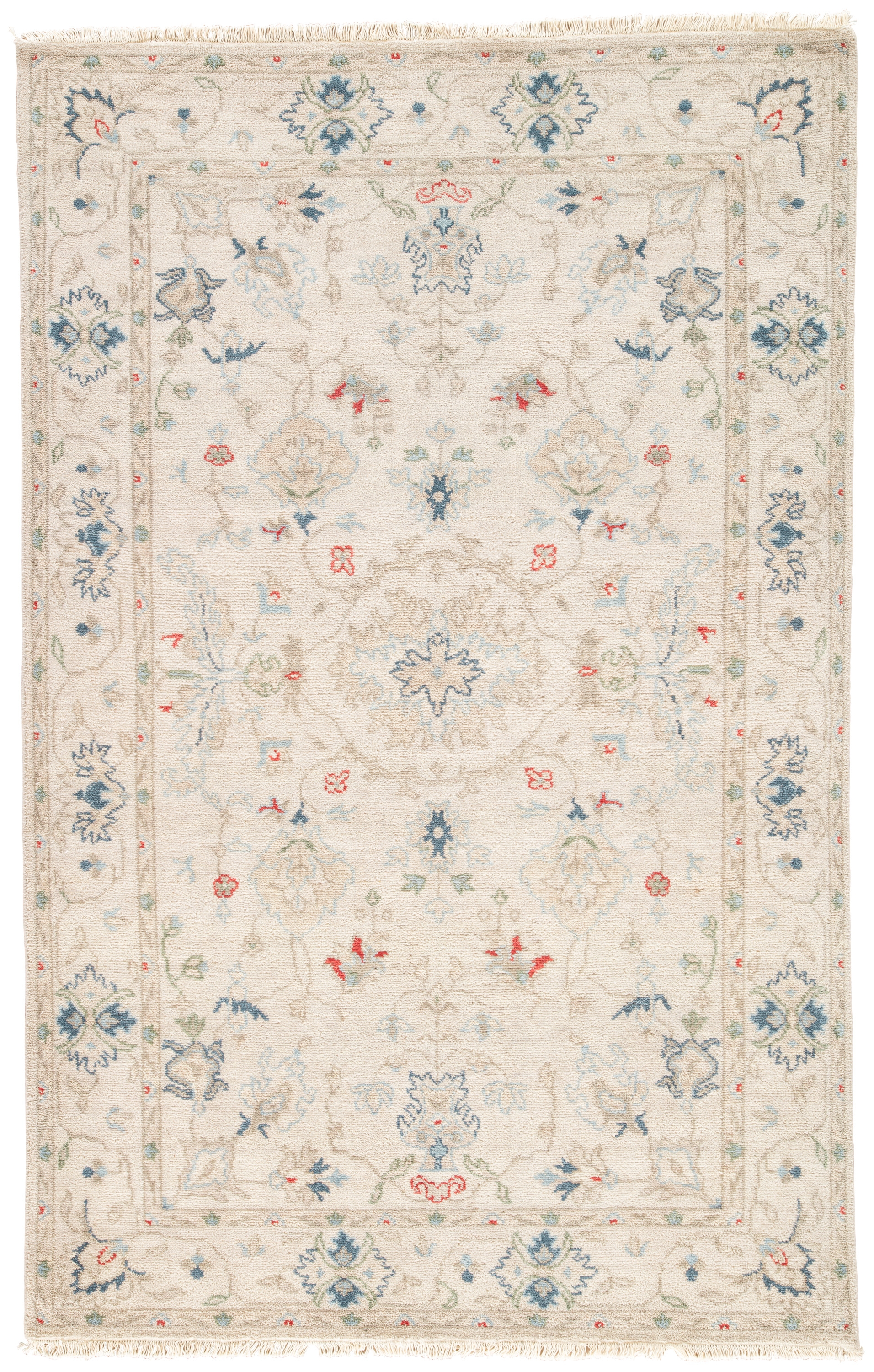 Hacci Hand-Knotted Floral Cream/ Blue Area Rug (8' X 10') - Image 0