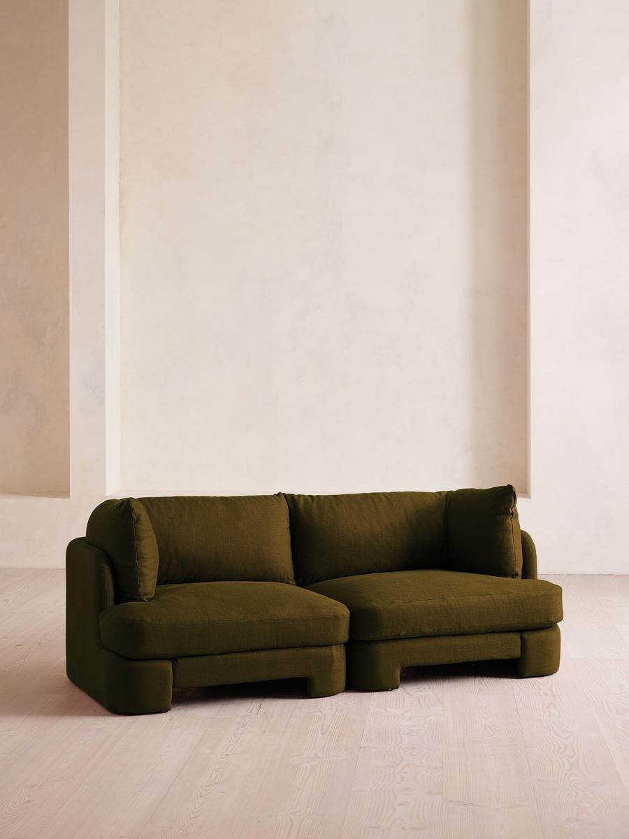 Odell Deeper Sit Sectional Sofa, Three Seater, Linen, Olive, US - Image 0