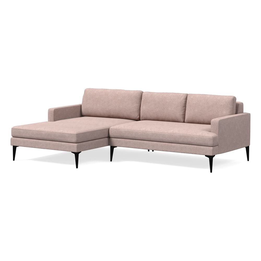 Andes 90" Left Multi Seat 2-Piece Chaise Sectional, Standard Depth, Distressed Velvet, Mauve, Dark Pewter - Image 0