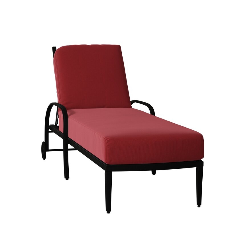 Woodard Apollo Reclining Chaise Lounge with Cushion Frame Color: Chestnut Brown, Cushion Color: Denver Scarlett - Image 0