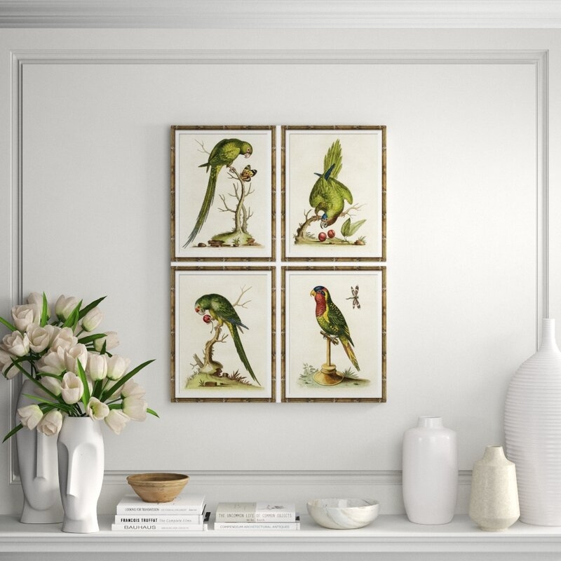 Soicher Marin Green Parrots - 4 Piece Picture Frame Graphic Art Set on Paper - Image 0