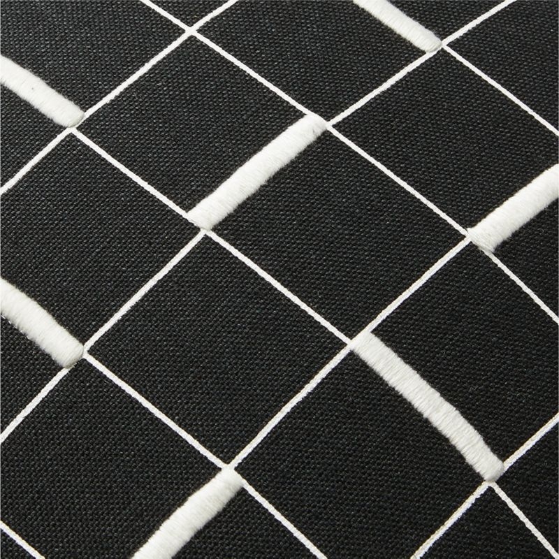 Symi Black and Warm White Embroidered Linen Throw Pillow with Down-Alternative Insert 20"x20" - Image 2