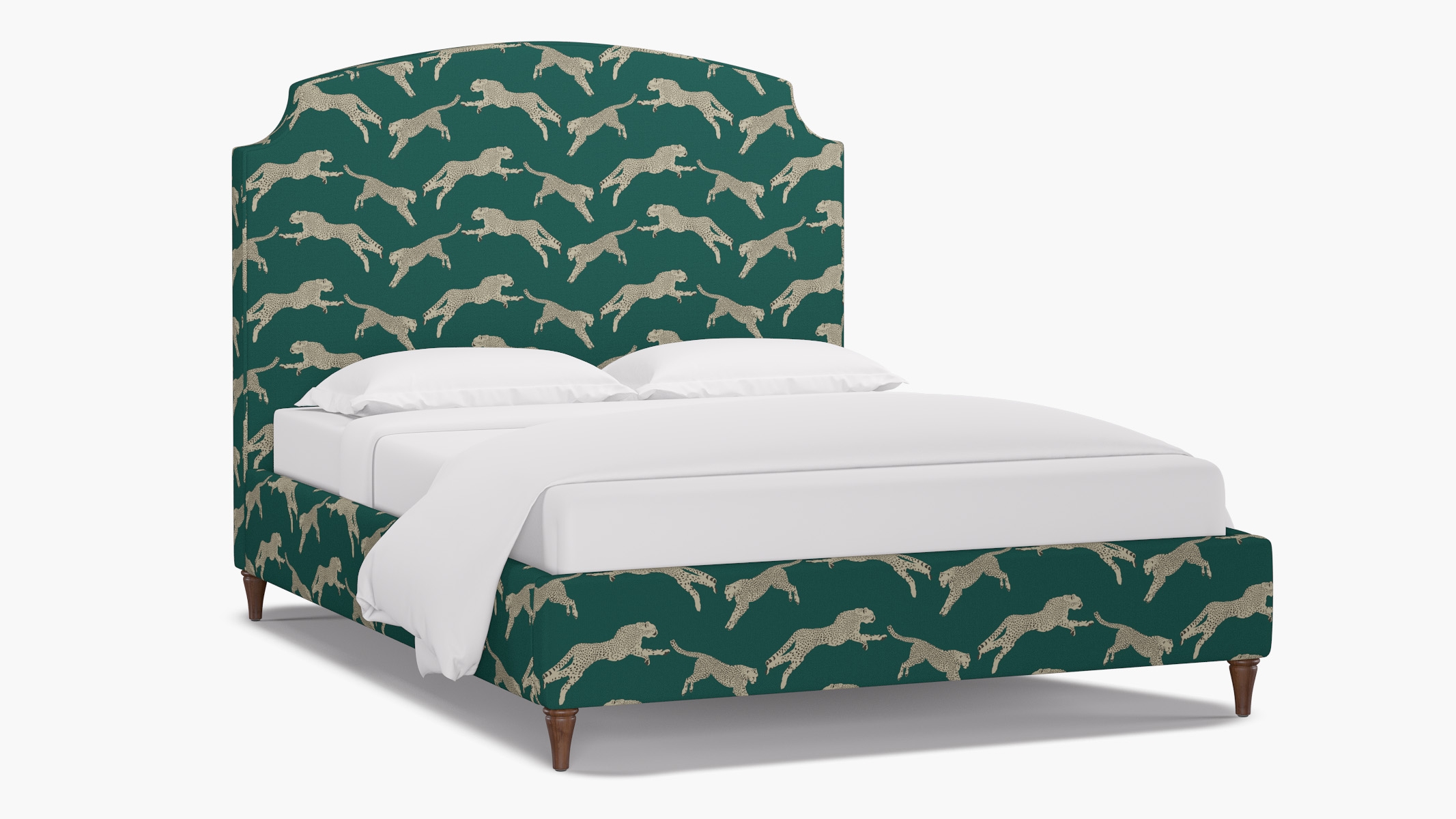 Cove Bed, Polo Green Cheetah, Walnut Decorative Tapered Leg, Queen - Image 1