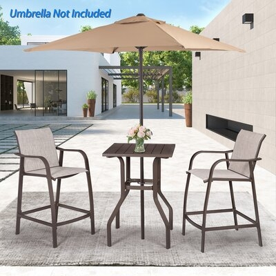 Aluminum Patio Bar Set Counter Height Bar Stools And Table Set All Weather Furniture In Antique Brown Finish For Outdoor Indoor, 2 Pcs Bar Chairs With Table - Image 0