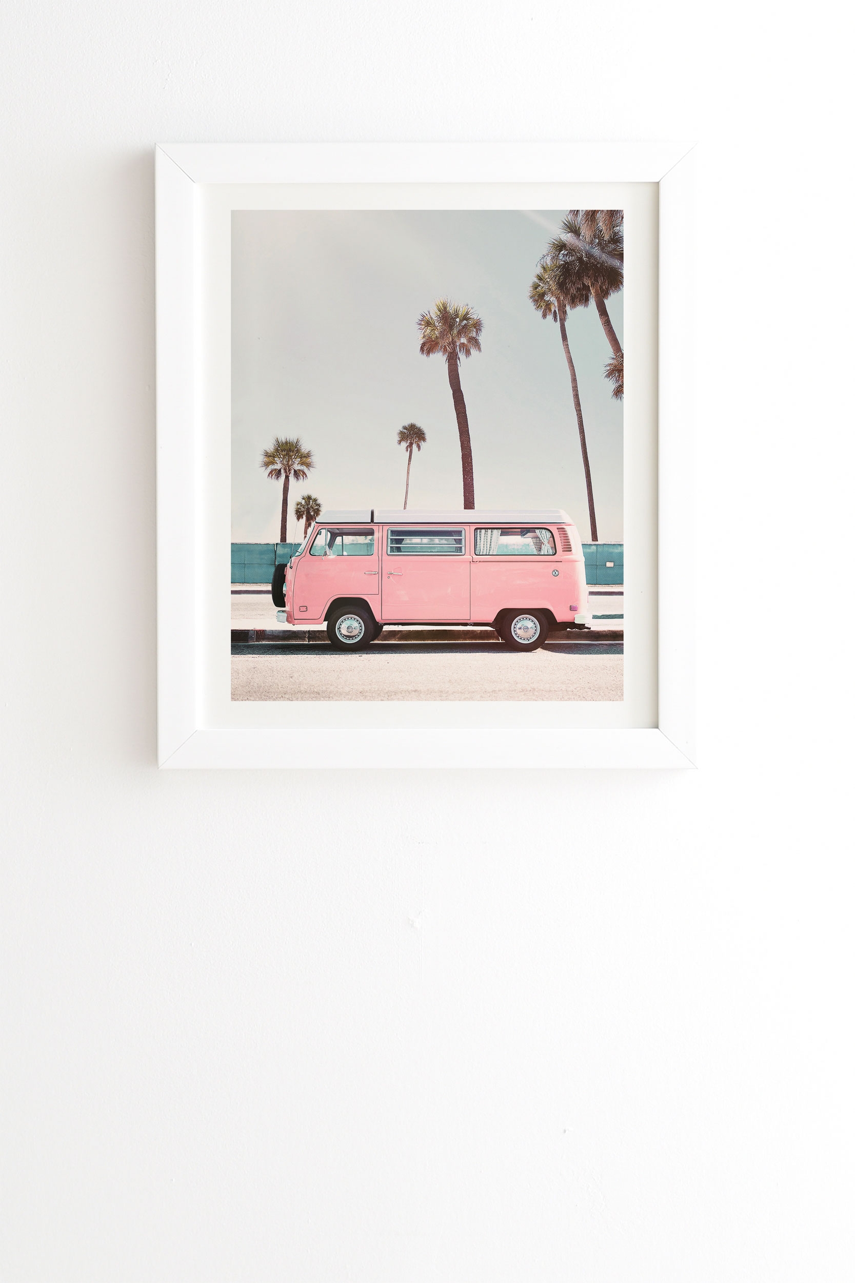 Pink Van by Sisi and Seb - Framed Wall Art Basic White 8" x 9.5" - Image 0