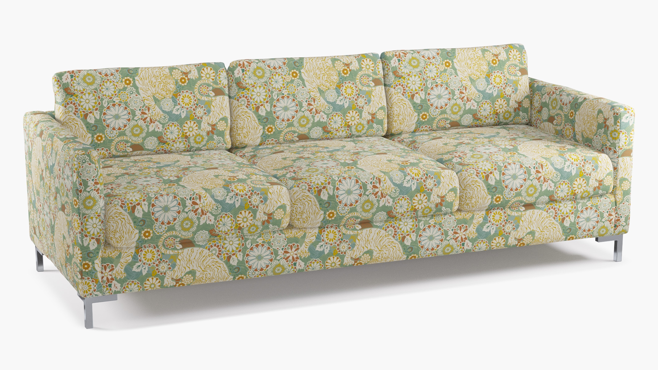 Modern Sofa, Pistachio Siberian Tiger, Chrome L Leg - Image 1