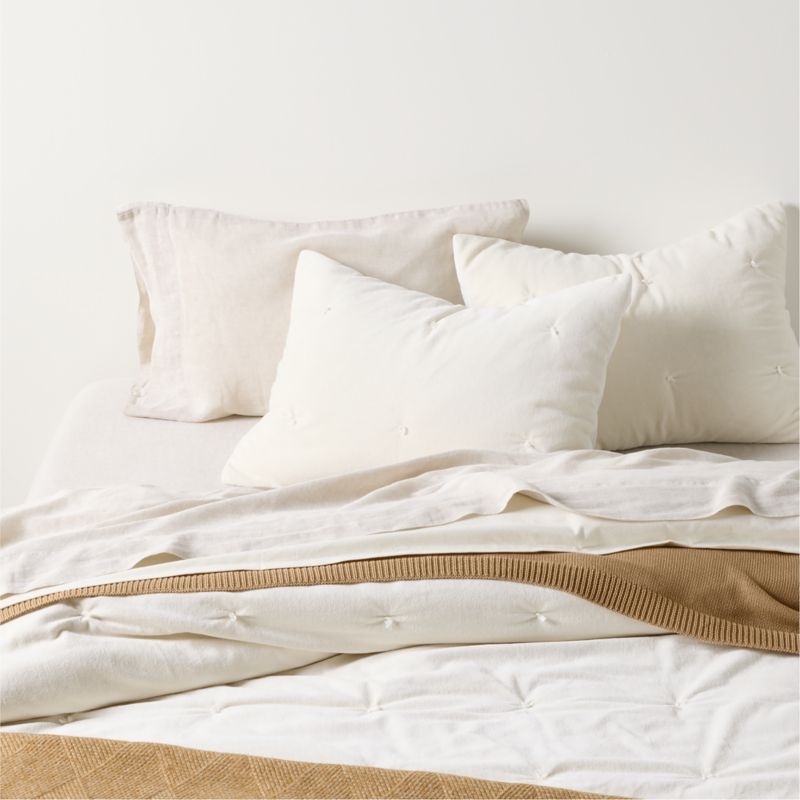 Organic Cotton Linen Velvet Arctic Ivory Euro Bed Pillow Sham - Image 1
