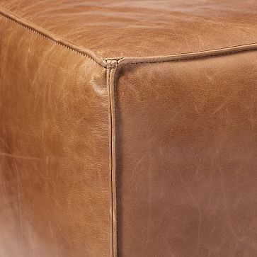 Leather Pouf, 26" x 26" x 14", Saddle - Image 1