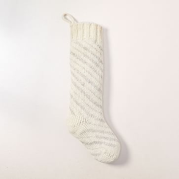 Candy Cane Striped Stocking, Gray + Ivory + Silver, Individual - Image 0