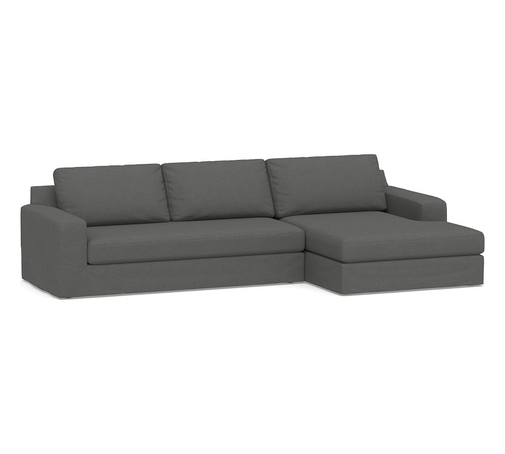 Big Sur Square Arm Slipcovered Left Arm Sofa with Double Chaise SCT and Bench Cushion, Down Blend Wrapped Cushions, Park Weave Charcoal - Image 0
