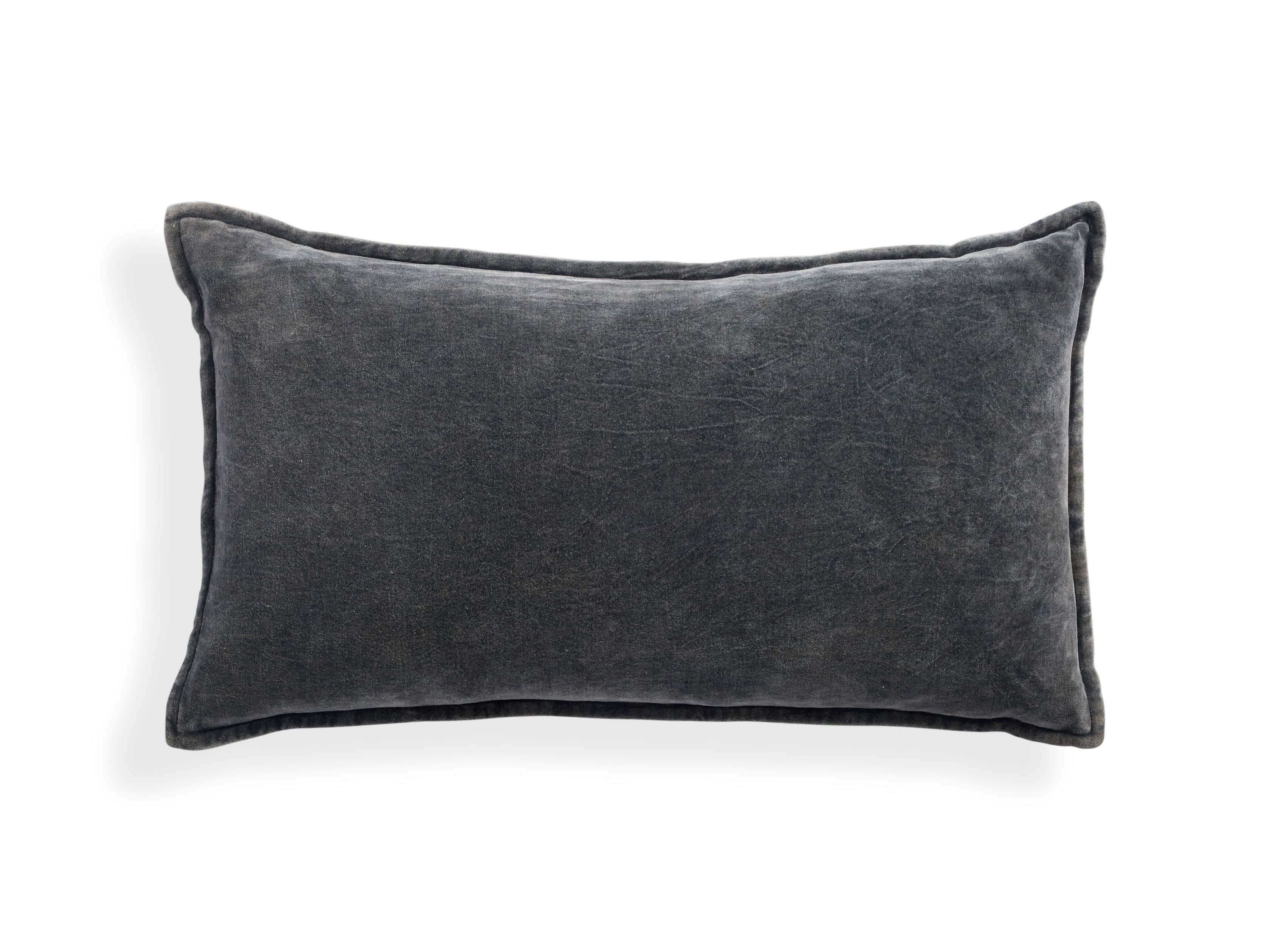Stone Washed Lumbar Pillow Cover Velvet in Gray  Charcoal - Image 0