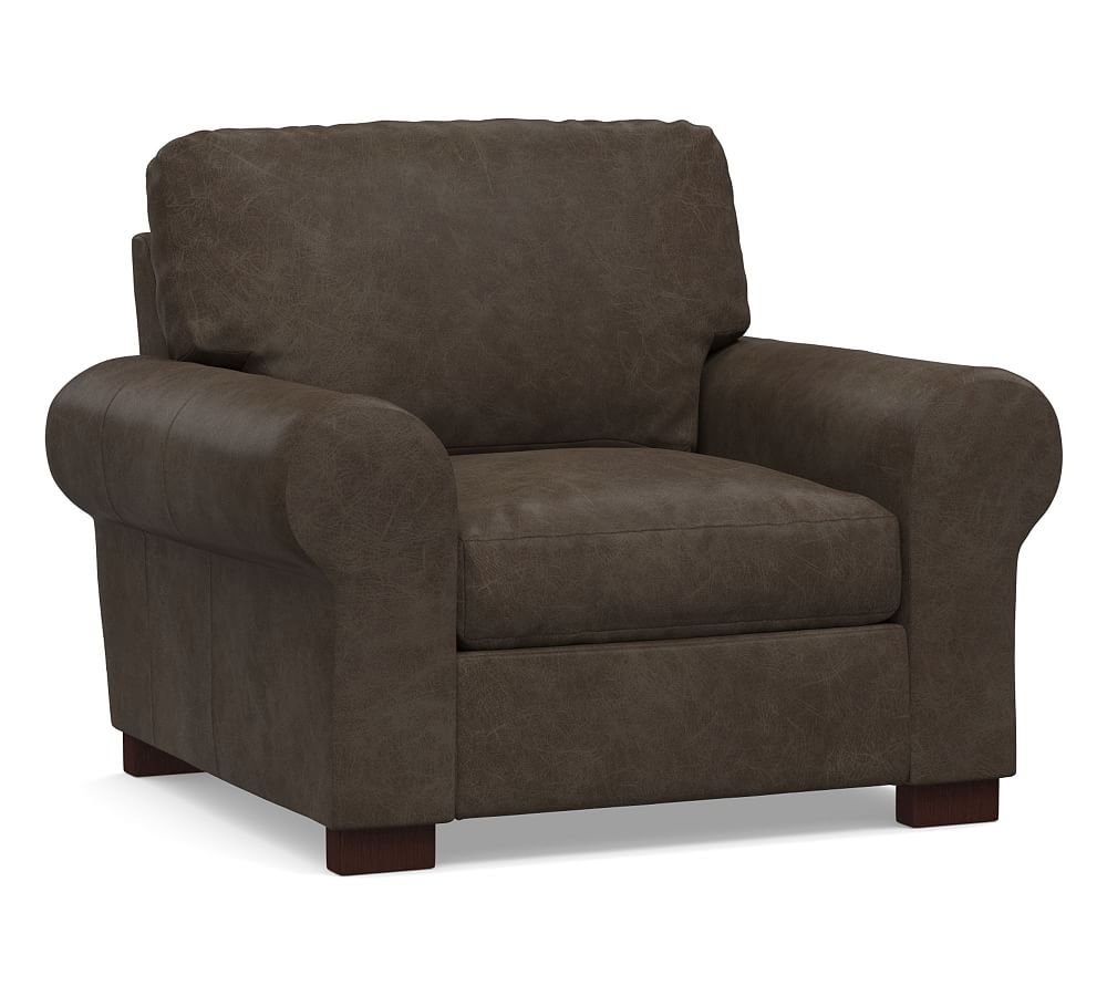 Turner Roll Arm Leather Small Armchair 42", Down Blend Wrapped Cushions, Statesville Wolf Gray - Image 0