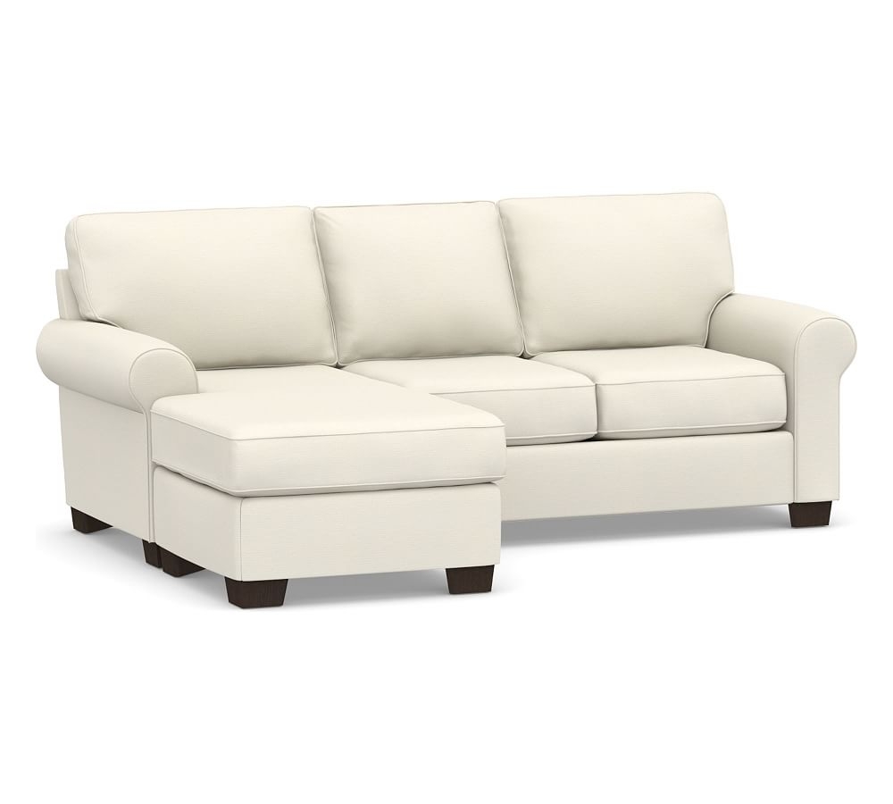 Buchanan Roll Arm Upholstered Sofa with Reversible Chaise Sectional, Polyester Wrapped Cushions, Textured Twill Ivory - Image 0