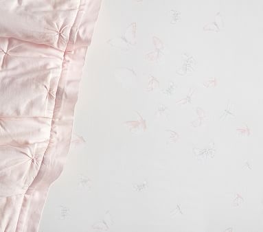 Monique Lhuillier Sateen Ethereal Butterfly Fitted Crib Sheet, Blush Pink - Image 0