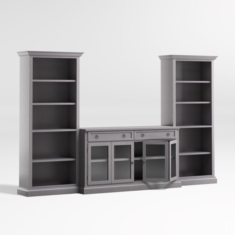 Cameo Dove Grey 3-Piece Glass Door Entertainment Center with Open Bookcases - Image 2