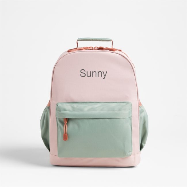 Dreamer Colorblock Pink and Mint Green Medium Kids Backpack with Side Pockets - Image 0