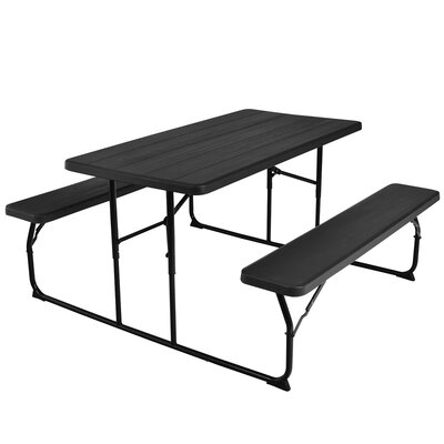 Foldable Picnic Table Bench Set Outdoor Camping For Patio & Backyard Black - Image 0