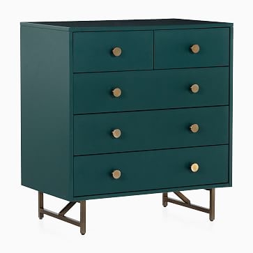 Juniper Green & Brass 5-Drawer Dresser - Image 1