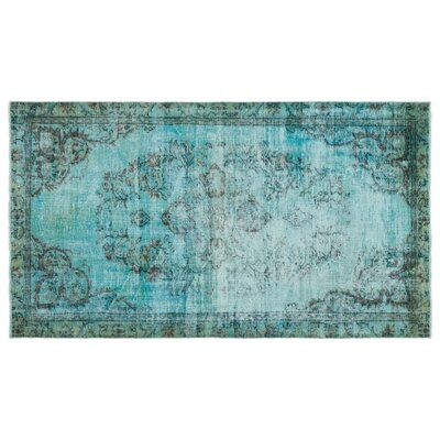 One-of-a-Kind Hand-Knotted 1960s Turkish Turquoise 4'11" x 8'5" Area Rug - Image 0