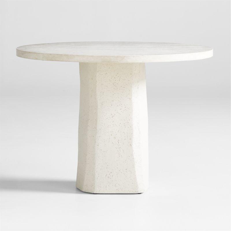 Contemplation 41.5" Round White Travertine and Concrete Entryway Table by Athena Calderone - Image 2
