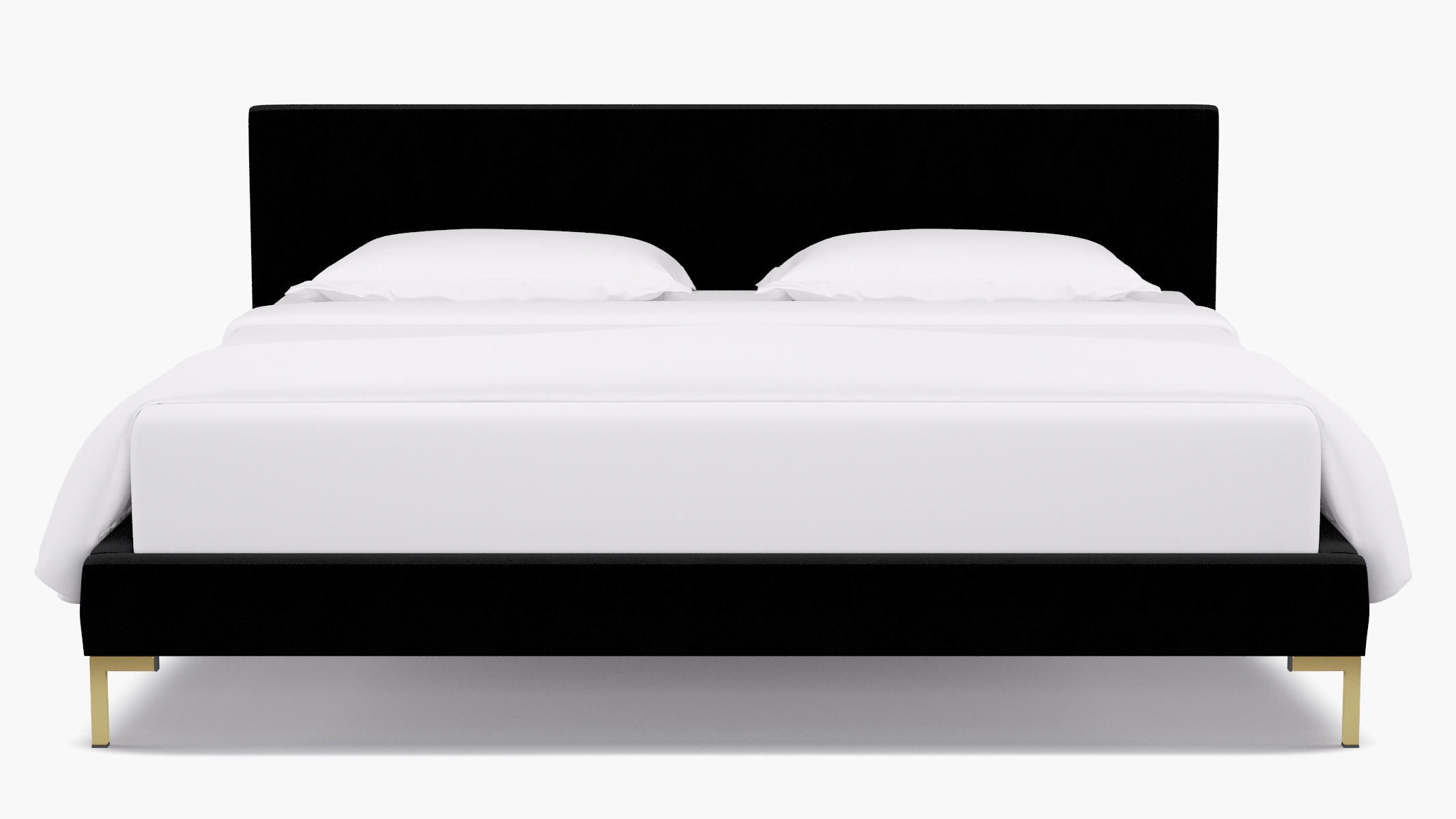 Modern Platform Bed, Nero Velvet, Brass, King - Image 0