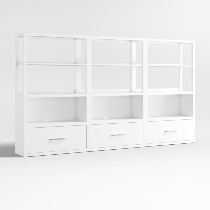 Ever Simple Set of 3 Modular White Wood Kids Drawer Bookcases with Hutches - Image 3