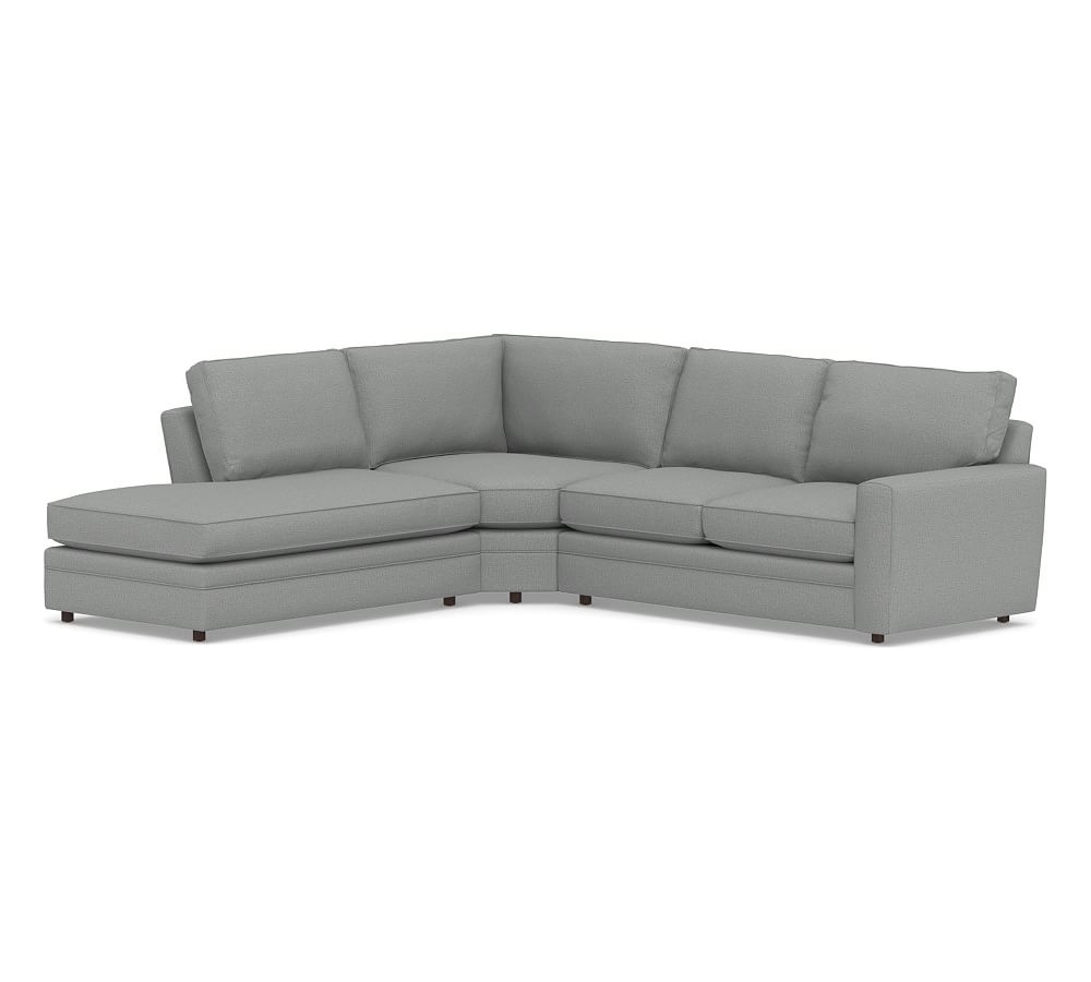Pearce Square Arm Upholstered Right 3-Piece Bumper Wedge Sectional, Down Blend Wrapped Cushions, Performance Brushed Basketweave Chambray - Image 0