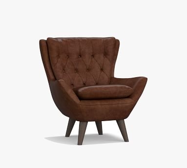 Wells Leather Petite Armchair, Polyester Wrapped Cushions, Performance Carbon - Image 3
