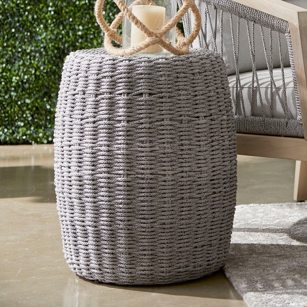 Loom 16 1/2" Wide Platinum Rope Round Outdoor Accent Table - Style # 86N02 - Image 0