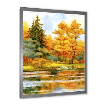 Autumnal Forest By The Lake Side II - Lake House Canvas Wall Art Print - Image 0
