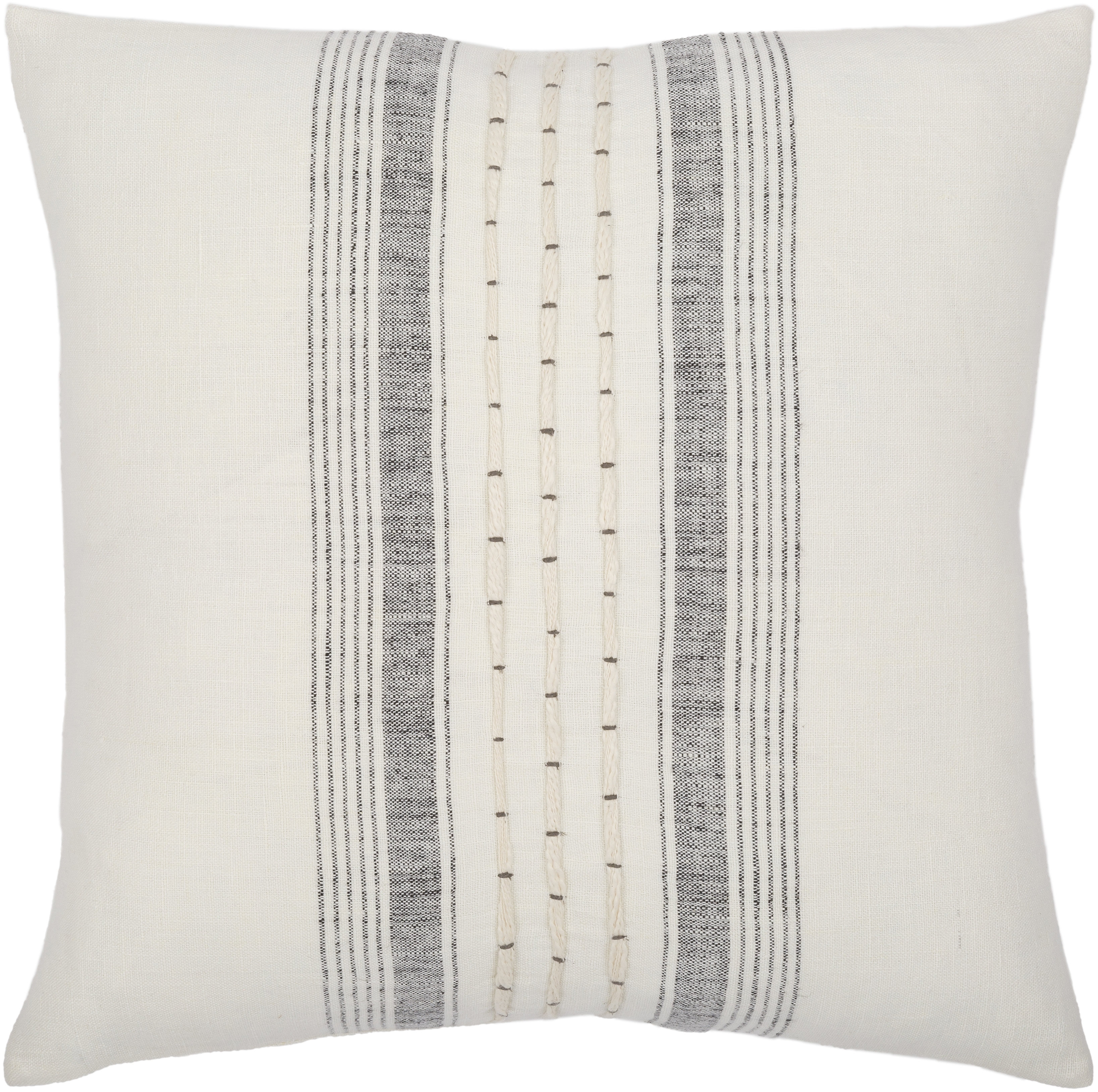 Linen Stripe Embellished Throw Pillow, 18" x 18", with poly insert - Image 0