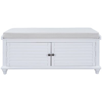 Storage Bench With Removable Cushion, Louver Design Wooden Shoe Bench For Entryway Living Room Bedroom (White) - Image 0