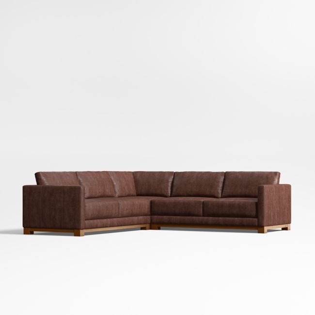 Gather Wood Base 3-Piece L-Shaped Leather Sectional Sofa - Image 0