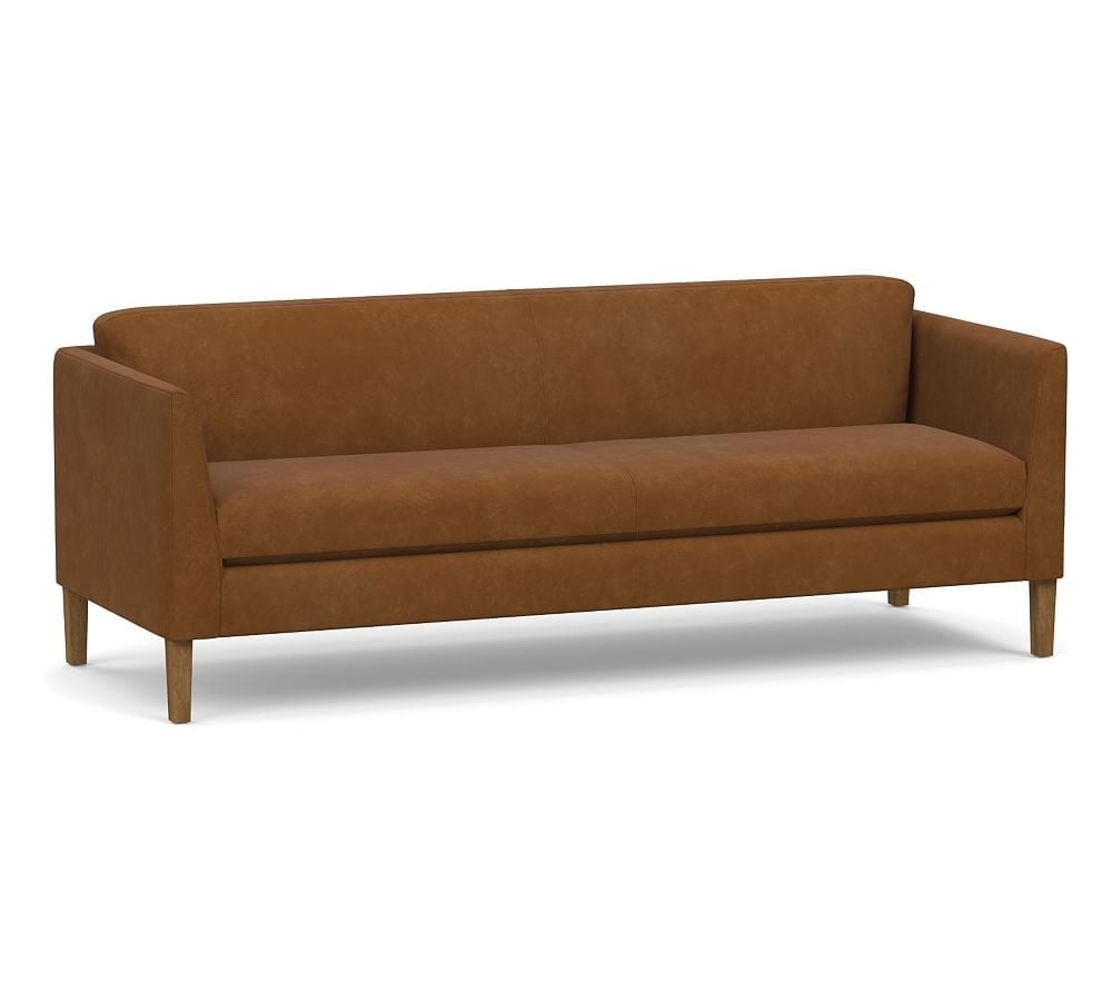 Hudson Leather Grand Sofa 84.5", Polyester Wrapped Cushions, Nubuck Caramel - Image 0